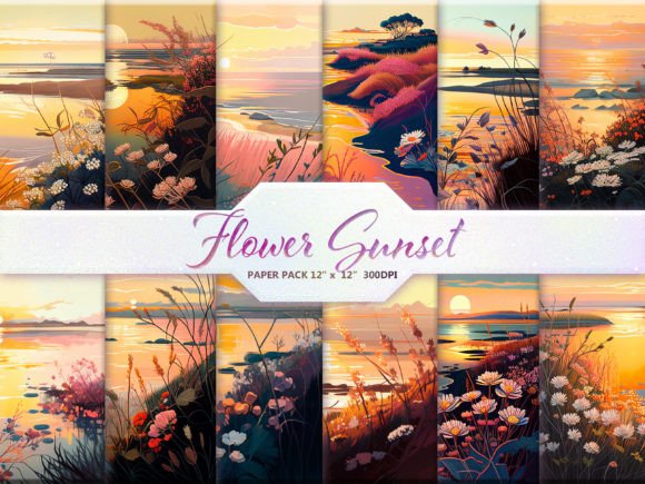 Premium Textures: 12 Flower Sunset Digital Paper [1500 ReBits]
